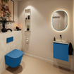 MONDIAZ TURE-DLUX Meuble toilette - 40cm - Jeans - EDEN - vasque Ostra - position droite - sans trou de robinet SW1104870