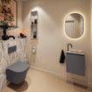 MONDIAZ TURE-DLUX Meuble toilette - 40cm - Dark Grey - EDEN - vasque Glace - position droite - 1 trou de robinet SW1103220