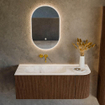 MONDIAZ KURVE-DLUX meuble de salle de bains 115cm avec module 25 R couleur Walnut avec 1 tiroir et 1 porte. Vasque BIG SMALL gauche sans trou de robinet couleur Frappe. SW1137430