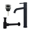 Fortifura Calvi Kit mitigeur lavabo - robinet rehaussé - bonde clic clac - siphon design bas - Noir mat SW891961