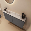 MONDIAZ TURE-DLUX Meuble toilette - 100cm - Dark Grey - EDEN - vasque Glace - position gauche - 1 trou de robinet SW1103252