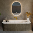 Mondiaz KURVE-DLUX Ensemble meuble de salle de bains - 140x46x40cm - 1 tiroir - 2 portes - lavabo solid surface - central - sans trou de robinet - Shadow SW1414350