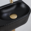 QeramiQ Fuente Ensemble de Lavabo - 40x21.5x12cm - strié - demi-rond - céramique - ensemble de robinet en laiton brossé - bouchon de vidange - siphon réduit - noir mat SW1233112