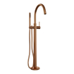 Robinet baignoire sur pied Brauer en cuivre sculpté - douchette à main 1 fonction - 2 boutons sculptés - cuivre brossé SW1164678