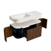 MONDIAZ THOR-DLUX 110cm badmeubel ronding links + rechts kleur Walnut met 1 lade en 2 deuren. Vrijhangende wastafel CLOUD Links zonder kraangat kleur Ostra. SW1462761