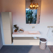 Mondiaz ALAN-DLUX Ensemble de meuble - 130cm - meuble Linen mat - 1 tiroir - Lavabo Cloud Ostra suspendu - vasque Droite - 0 trous de robinet SW807155