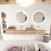 MONDIAZ BUKLA 240cm ensemble de meuble avec module 60 gauche couleur Chêne blanchi avec 4 tiroirs. Lavabo CLOUD double 2 trous de robinet couleur Talc. SW1382259