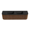 MONDIAZ KURVE 170cm Meuble salle de bain avec module 25 G et D - couleur Walnut - 1 tiroir - 2 portes - vasque CLOUD double - 2 trous de robinet - Urban SW1138520