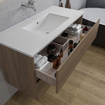 Adema Chaci Ensemble de meuble - 100x46x57cm - 1 vasque en céramique blanche - sans trou de robinet - 2 tiroirs - armoire de toilette - Noyer SW856549