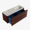 Mondiaz CIRO-DLUX Meuble de salle de bains - 130x45x50cm - vasque Solid surface Frappe - 1 lavabo à droite - sans trous de robinetterie - 4 tiroirs - Ruby SW1531304