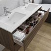 Adema Chaci Ensemble de meuble - 120x46x57cm - 2 vasques en céramique blanche - 2 trous de robinet - 2 tiroirs - armoire de toilette - Noyer SW856537