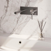 BRAUER Brushed Edition Wastafelmengkraan inbouw - rechte uitloop links - hendel lang smal - inclusief inbouwdeel - afdekplaat - model A 1 - PVD - geborsteld RVS SW374387