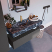 Mondiaz ALAN-DLUX Ensemble de meuble - 110cm - meuble Dark grey mat - 1 tiroir - Lavabo Cloud Lava suspendu - vasque Centre - 1 trou de robinet SW807985