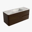 Mondiaz CIRO-DLUX Badkamermeubelset - 120x45x50cm - Solid surface wastafel Glace - 1 wasbak Midden - zonder kraangaten - 2 lades - Walnut SW1530278
