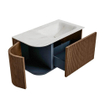 MONDIAZ KURVE-DLUX 85cm Meuble salle de bain avec module 25 G - couleur Walnut - 1 tiroir - 1 porte - vasque CLOUD droite - 1 trou de robinet - couleur Ostra SW1137808