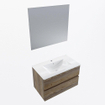 Mondiaz VICA ensemble de meuble de salle de bain - 80cm - meuble sous-vasque marron foncé gris - 2 tiroirs - lavabo denia milieu - 1 trou de robinet - couleur Blanc Brillant - miroir LED - version XL 60cm haut SW1092038