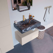 Mondiaz ALAN-DLUX Ensemble de meuble - 70cm - meuble Linen mat - 1 tiroir - Lavabo Cloud Lava suspendu - vasque Centre - 1 trou de robinet SW808187