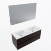 Mondiaz VICA ensemble de meuble de salle de bain - 120cm - meuble sous-vasque marron foncé - 4 tiroirs - lavabo cloud double - 2 trous de robinet - couleur talc - miroir LED - version XL 60cm de haut SW1095614