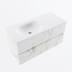 Mondiaz VICA ensemble de meuble de salle de bain - 100cm - meuble sous vasque carrara - 2 tiroirs - lavabo moon gauche - sans trous de robinet - version haute de 60cm - talc SW1083455