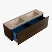 Mondiaz CIRO-DLUX Meuble de salle de bains set - 160x45x50cm - Plan vasque solid surface Arena - 2 vasques double - sans trous de robinet - 4 tiroirs - Noyer SW1530492