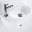 QeramiQ Fuente Ensemble de lavabo - 40x21.5x12cm - gauche - strié - demi-rond - 1 trou de robinet - céramique - robinet de lave-mains gunmetal - bouchon de vidange - siphon abaissé - blanc brillant SW1233030