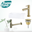 FugaFlow Eccelente Arredo Pack Lave-mains - 36x18.5x9cm - 1 trou de robinet - solid surface - robinet Laiton brossé - Blanc SW1125317