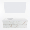 Mondiaz VICA ensemble de meuble de salle de bain - 140cm - meuble sous vasque carrara - 4 tiroirs - lavabo cloud gauche - 1 trou de robinet - couleur talc - miroir LED - version XL 60cm de haut SW1095816