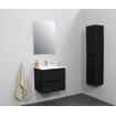 Basic Bella Meuble salle de bains avec lavabo céramique Blanc 60x55x46cm 1 trou de robinet Noir mat SW491716
