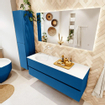 Mondiaz VICA ensemble de meuble de salle de bain - 140cm - meuble sous-vasque jeans - 2 tiroirs - lavabo moon gauche - sans trous de robinet - couleur talc - miroir LED - version XL 60cm de haut SW1092153