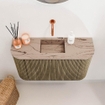 Mondiaz JOYA-DLUX 73.2cm meuble de toilette - arrondi gauche et droite couleur Dusk - Vasque FAYE position Milieu Sans trou de robinet couleur Arena. SW1425786