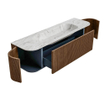 MONDIAZ KURVE-DLUX 160cm Meuble salle de bain avec module 25 G et D - couleur Walnut - 1 tiroir - 2 portes - vasque BIG MEDIUM centre - sans trou de robinet - couleur Glace SW1138074