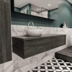 ENSEMBLE DE MEUBLE MONDIAZ LUSH - 150cm - 2 tiroirs - lavabo BARCO - vasque à gauche - 1 trou de robinet - anthracite SW409637