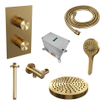 BRAUER Stripe Thermostatische Inbouw Regendouche - 3-weg - rechthoekig - SET 18 - 25cm douchekop - plafondarm - 3-standen handdouche - doucheslang - wandaansluitbocht - goud geborsteld PVD SW1434848