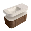 MONDIAZ THOR-DLUX 100cm badmeubel ronding links + rechts kleur Walnut met 1 lade en 2 deuren. Vrijhangende wastafel CLOUD Links 1 kraangat kleur Meli. SW1467476