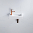 FugaFlow Efficiente Pietra Ensemble fontaine - 37,5x18,5x9cm - céramique - trou de robinet à gauche - robinet de fontaine en cuivre brossé - bouchon de vidange - siphon abaissé - Blanc brillant SW1442308