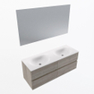 Mondiaz VICA ensemble de meuble de salle de bain - 130cm - meuble sous-vasque marron clair gris - 4 tiroirs - lavabo moon double - sans trous de robinet - couleur talc - miroir LED - version XL 60cm de haut SW1091352