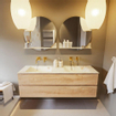 MONDIAZ VICA-DLUX Ensemble meuble de salle de bains - 150cm - meuble bas Washed oak - 2 tiroirs - lavabo encastré cloud double - sans trous de robinet - version haute 60cm - frape SW1088795