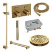 BRAUER Stripe Thermostatische Inbouw Regendouche - drukknoppen - 25cm douchekop - rechte muurarm - staaf handdouche - doucheslang - geïntegreerde glijstang - goud geborsteld PVD SW1435199