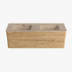 Mondiaz CIRO-DLUX Meuble de salle de bains - 150x45x50cm - Plan vasque solid surface Arena - 2 vasques Double - sans trous de robinetterie - 4 tiroirs - Chêne SW1531382