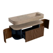 MONDIAZ THOR-DLUX 130cm meuble de salle de bains arrondi gauche + droite couleur Walnut avec 1 tiroir et 2 portes. Vasque suspendue CLOUD droite sans trou de robinet couleur Arena. SW1463768