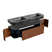 MONDIAZ THOR-DLUX 160cm meuble de salle de bains arrondi gauche + droite couleur Ruby avec 1 tiroir et 2 portes. Vasque suspendue CLOUD Double 2 trous de robinet couleur Lava. SW1465185