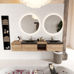 MONDIAZ BUKLA 200cm ensemble de meuble avec module ouvert 40 à droite couleur Chêne blanchi avec 3 tiroirs. Lavabo CLOUD double 2 trous de robinet couleur Urbain. SW1382133