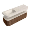 MONDIAZ THOR-DLUX 150cm badmeubel ronding links + rechts kleur Walnut met 1 lade en 2 deuren. Vrijhangende wastafel CLOUD Links 1 kraangat kleur Meli. SW1464763