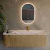 MONDIAZ KURVE-DLUX 145cm meuble de salle de bains arrondi gauche couleur Dusk avec 1 tiroir et 1 porte. Lavabo BIG LARGE droite 1 trou de robinet Nata. SW1432402