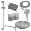 BRAUER Chrome Edition Douche de pluie thermostatique encastrée - boutons-poussoirs - SET 70 - pomme de douche 30cm - bras mural courbé - douchette 3 jets - flexible de douche - barre de douche intégrée - chrome SW925550