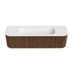 MONDIAZ KURVE 160cm Meuble salle de bain avec module 25 G et D - couleur Walnut - 1 tiroir - 2 portes - vasque BIG MEDIUM centre - 1 trou de robinet - Talc SW1138289