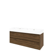 Proline Loft badkamermeubelset - 140x46x62cm - porselein Loft wastafel - 2 kraangaten - symmetrisch - MFC Cabana oak/Glans wit SW657006