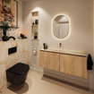 MONDIAZ TURE-DLUX 120cm meuble WC Washed Oak. Lavabo EDEN Frappe position milieu. Sans trou de robinet. SW1103058