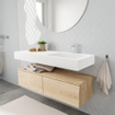MONDIAZ ALAN 120cm - meuble bas - chêne blanchi - 2 tiroirs - lavabo suspendu - vasque à droite - 1 trou de robinet - talc SW408459