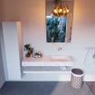 Mondiaz ALAN-DLUX Ensemble de meuble - 130cm - meuble Ostra mat - 0 tiroirs - Lavabo Cloud Ostra suspendu - vasque Droite - 0 trous de robinet SW809118